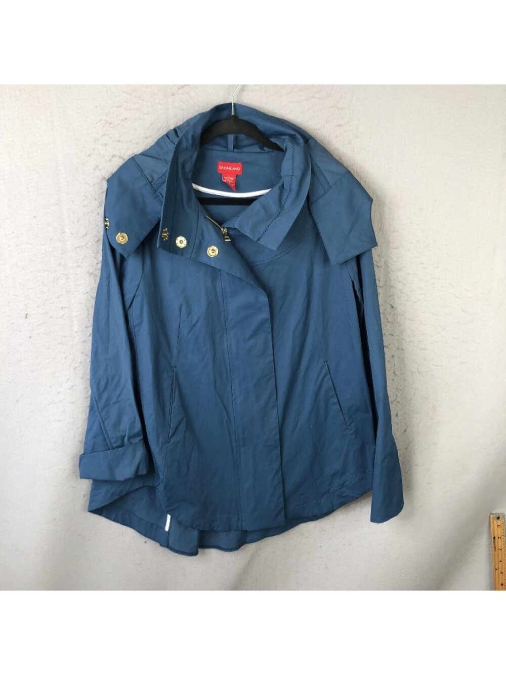 Ciao Milano Jacket Women L Blue Hooded Rain Coat Microfiber Gold Zip Travel